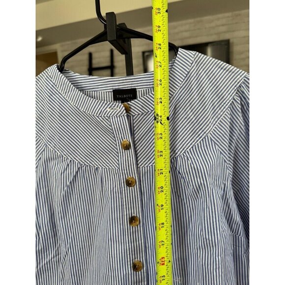 New Talbots Blue White Striped Long Sleeve Button Front Cotton Blouse Women Sz L - Picture 4 of 7